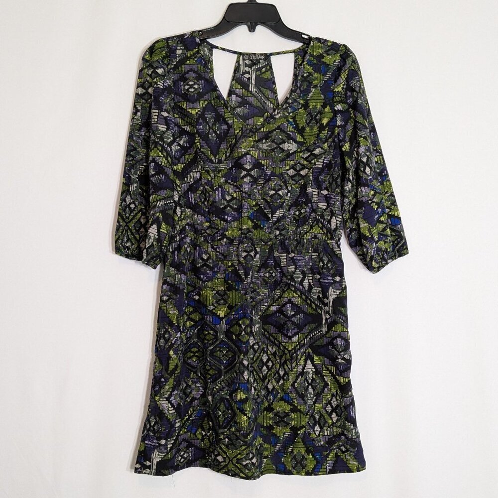 BE BOP Blue/Green Lightweight V-Neck Short Sheath Dress; Size M